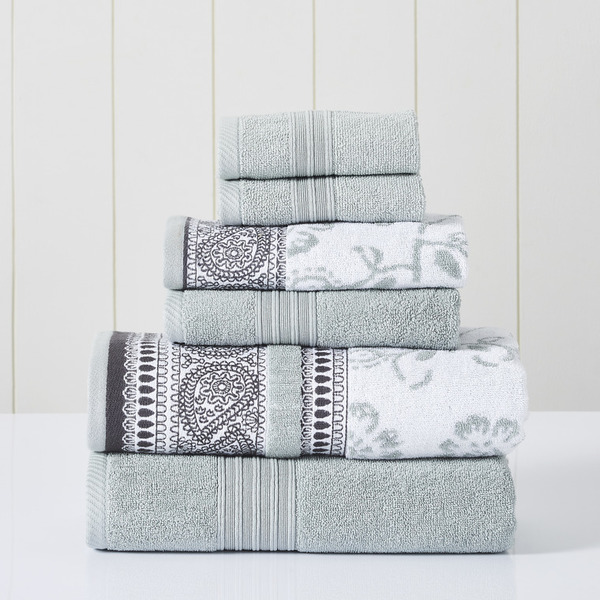 Modern Threads Modern Threads 6-Piece Yarn Dyed Jacquard/Solid towel set Ophelia Dark Sage 5YDJQOPE-SGE-ST